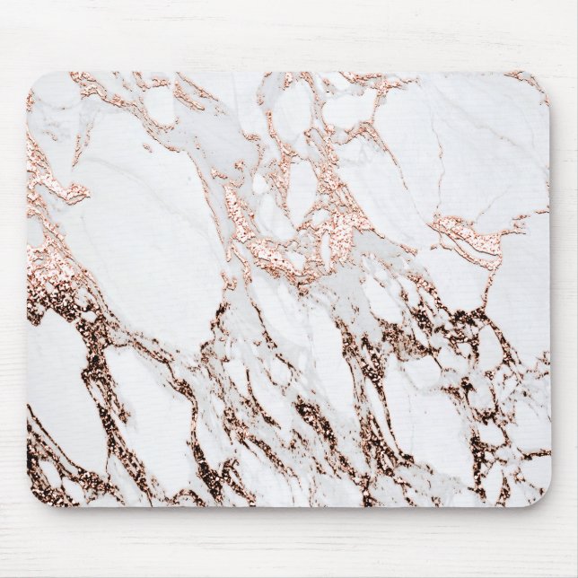 Minimal Branding Rose Gold Copper Marble White Mouse Mat (Front)