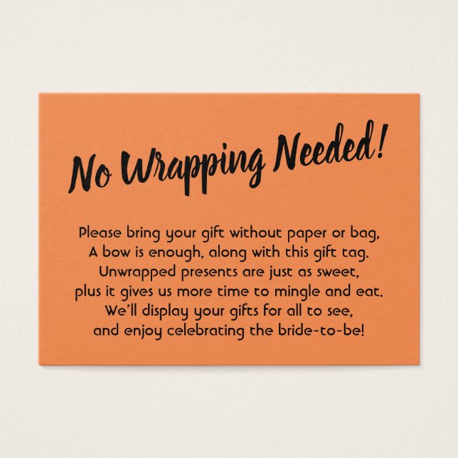 Minimal Bridal No Wrap Shower Orange Gift Card (Front)
