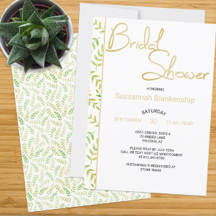Minimal Bridal Shower Fern Leaf Border Invitation