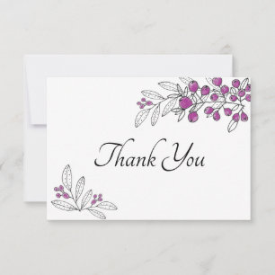 Minimal Bridal Shower Purple Berries Leaves Thank You Card
