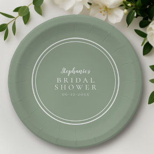 Minimal Bridal Shower Sage Green Simple Paper Plate