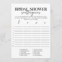 Minimal Bridal Shower Scattergories Game