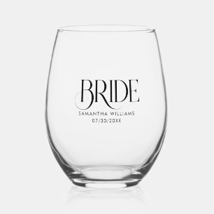 Minimal Bride Elegant Black Typography Stemless Wine Glass