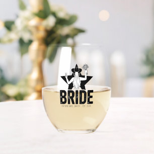 Minimal Bride Floral  Stemless Wine Glass