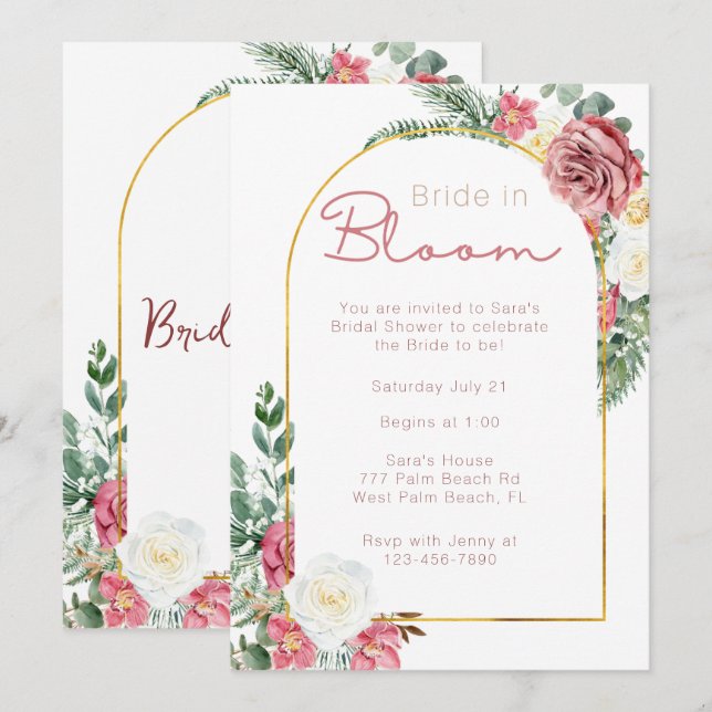 Minimal Bride In Bloom Floral Bridal Shower  Invitation (Front/Back)