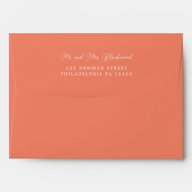 Minimal Bright Coral Peach Pink Script Address Envelope (Back (Top Flap))