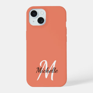 Minimal Bright Orange Monogram Initial iPhone 15 Case