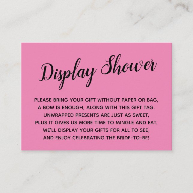 Minimal Bright Pink No Wrap Bridal Shower Gift Enclosure Card (Front)