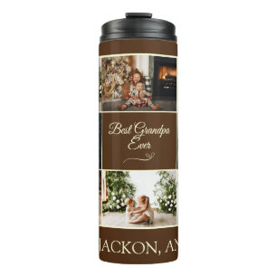 Minimal Brown 8 Collage Best Grandpa Ever Photo Thermal Tumbler
