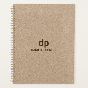 Minimal brown beige leather texture print planner