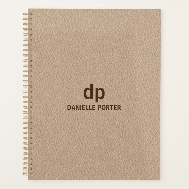 Minimal brown beige leather texture print planner (Front)