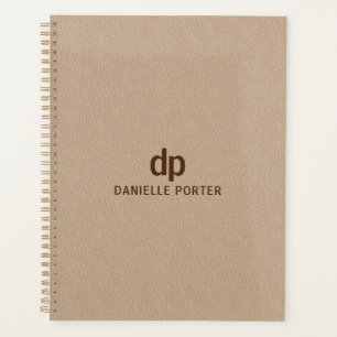 Minimal brown beige leather texture print planner