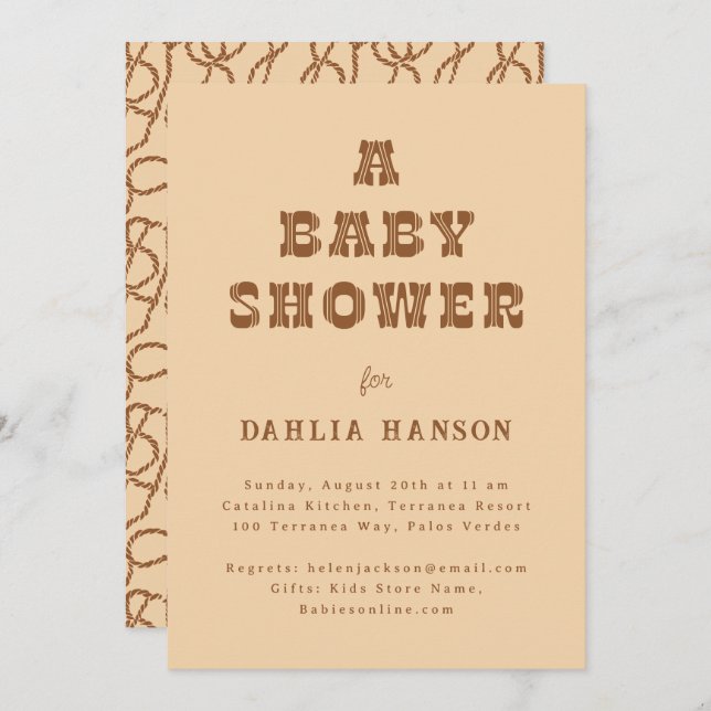 Minimal Brown Beige Western Baby Shower Invitation (Front/Back)