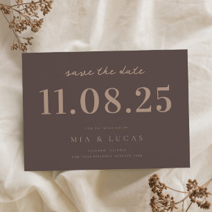 Minimal Brown Chic Wedding Date Non-Photo Save The Date