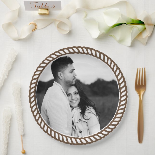 Minimal Brown Country Western Rope Photo Paper Plate (Wedding)