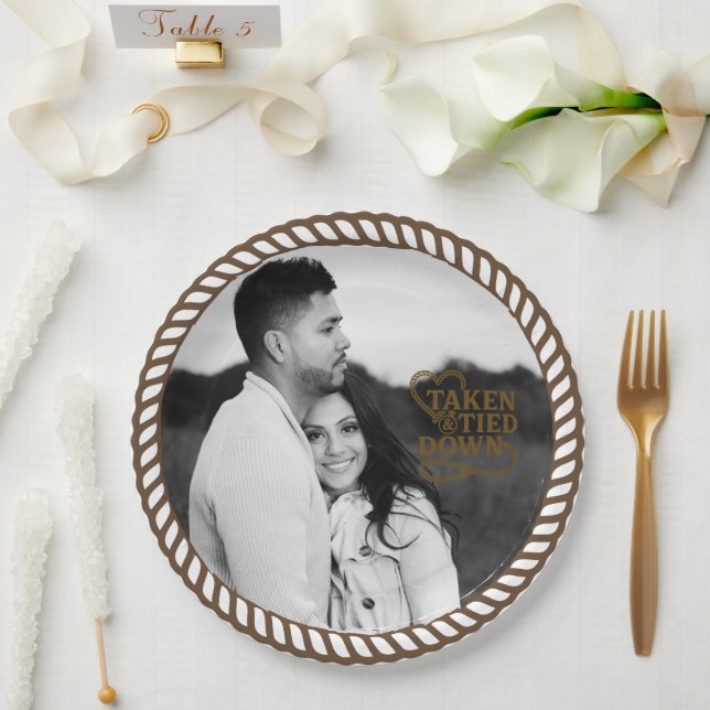 Minimal Brown Country Western Rope Photo Paper Plate (Wedding)