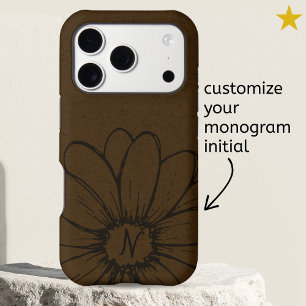 Minimal Brown Daisy Flower Drawing Monogram 