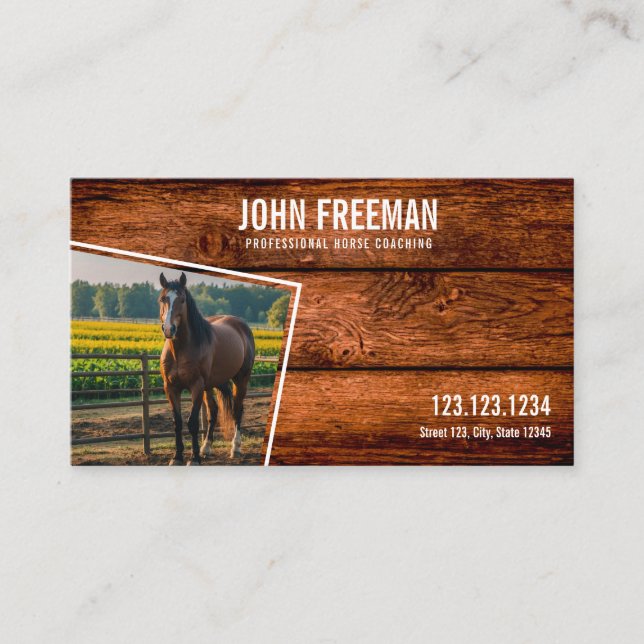 Minimal Brown Horse Photo Equestrian Business Card (Front)