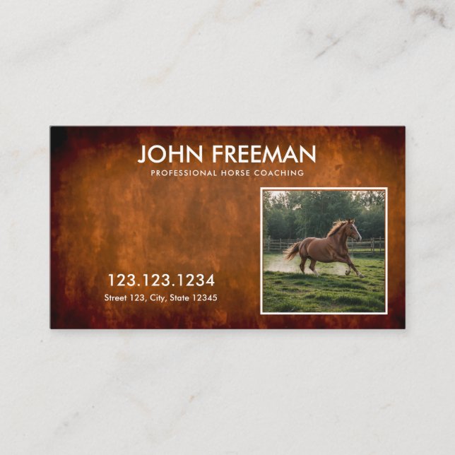 Minimal Brown Horse Photo Rustic Coaching Business Card (Front)
