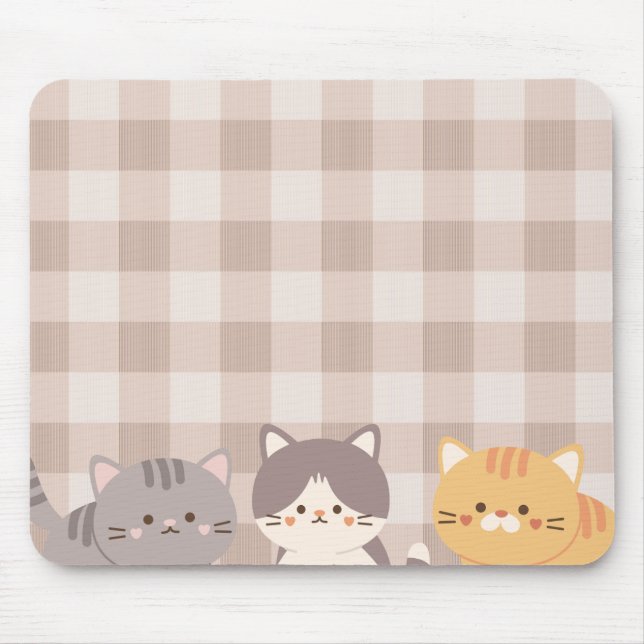 Minimal Brown Plaid Kitten Cats Mouse Mat (Front)