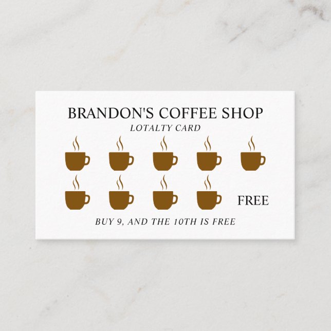 Minimal Brown Silhouette Coffee Cup Cafe Loyalty Card (Front)