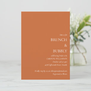 Minimal Brunch Bubbly Bridal Shower Burnt Orange Invitation