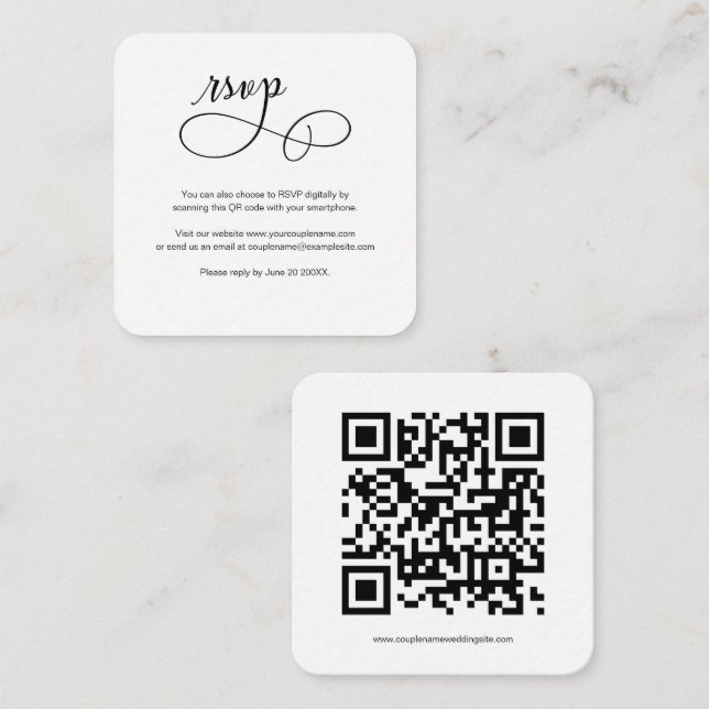 Minimal Budget Script QR Code Wedding RSVP Card (Front/Back)