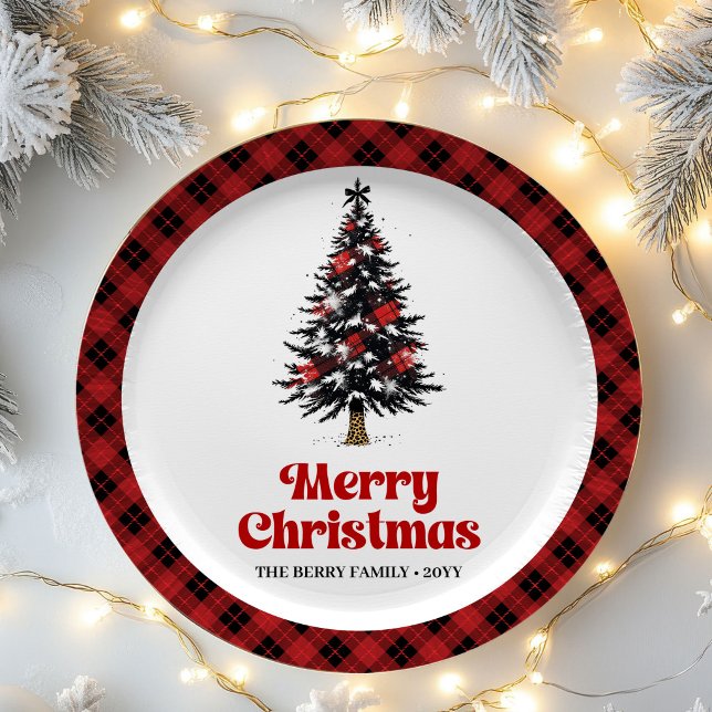 Minimal Buffalo Plaid Tree Christmas Paper Plates (Minimal Buffalo Plaid Tree Christmas Paper Plates)