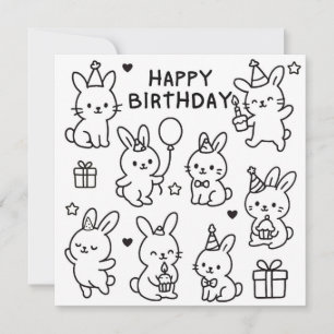 Minimal Bunny Doodle Birthday Card