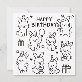 Minimal Bunny Doodle Birthday Card
