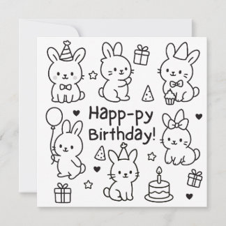 Minimal Bunny Doodle Birthday Card