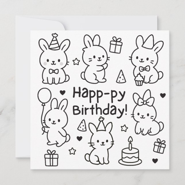 Minimal Bunny Doodle Birthday Card (Front)