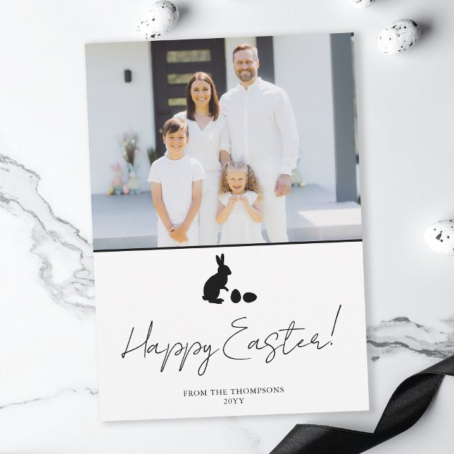 Minimal Bunny In Black And Family Photo Easter Card (Creator Uploaded)