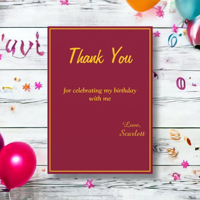 Minimal Burgundy And Gold Delicate 1st Birthday Thank You Card (Creator Uploaded)