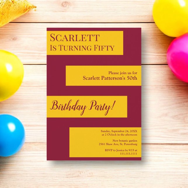 Minimal Burgundy And Gold Elegant 50th Birthday Invitation (Creator Uploaded)