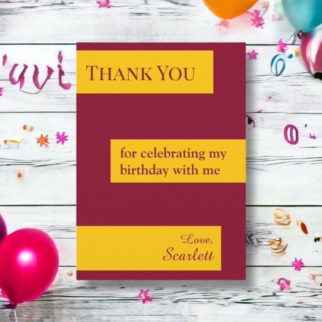 Minimal Burgundy And Gold Elegant Chic Birthday Thank You Card (Creator Uploaded)
