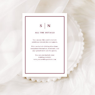 Minimal Burgundy Border Wedding Guest Details Enclosure Card