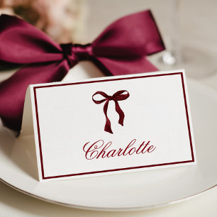 Minimal Burgundy Bow Place Card