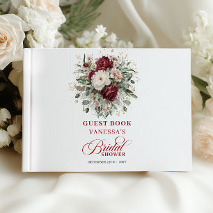 Minimal Burgundy Floral Bridal Shower Guest Book