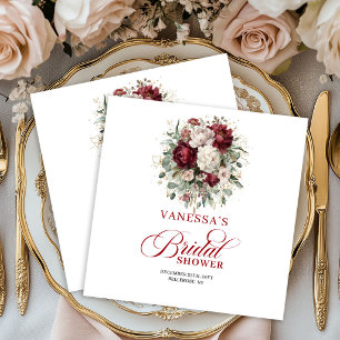 Minimal Burgundy Floral Bridal Shower Napkins