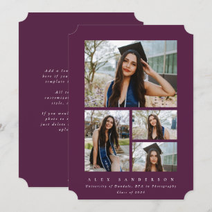 Minimal Burgundy Frame 4 Photo Graduation Announcement
