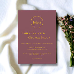 Minimal Burgundy Gold Typography Elegant Wedding Invitation