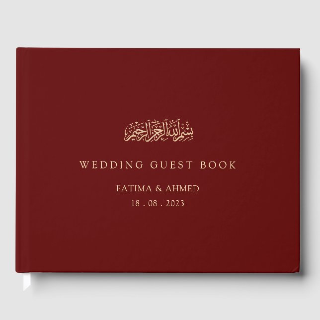 Minimal Burgundy Islamic Muslim Wedding Guest Book (Front)