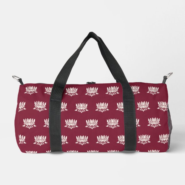 Minimal Burgundy Lotus Floral Yoga Wellness Duffle Bag (Front)