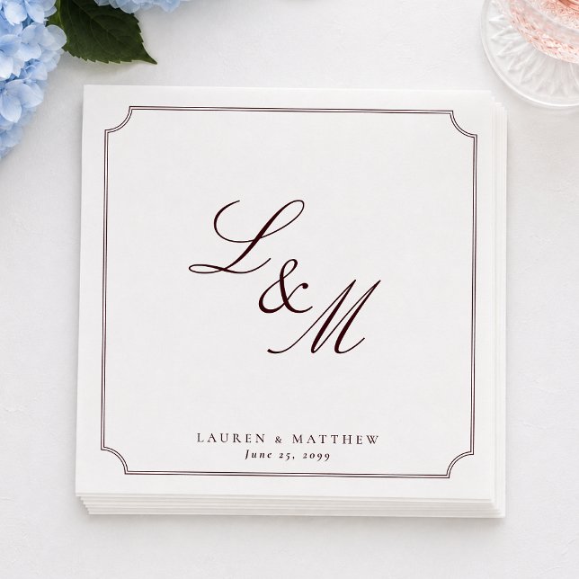 Minimal Burgundy Monogram Wedding Napkins (Creator Uploaded)
