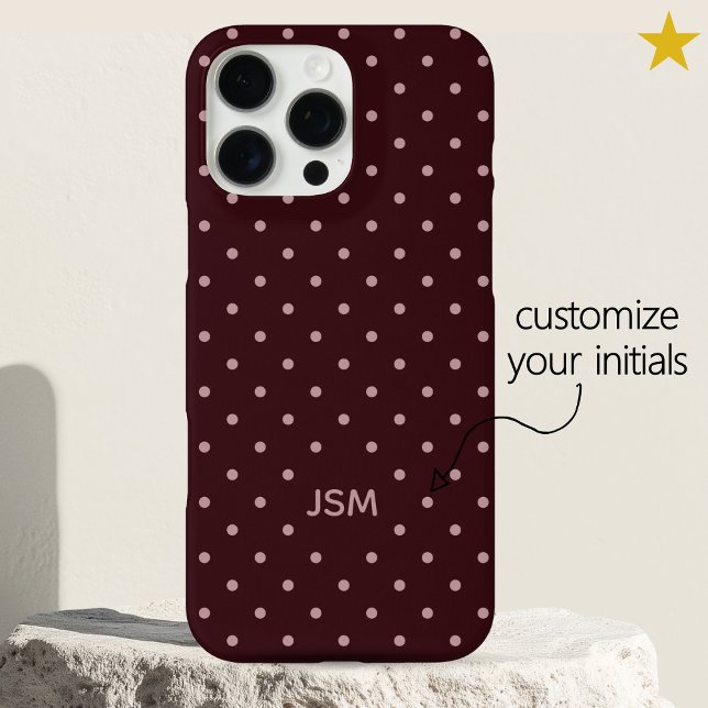 Minimal Burgundy Pink Custom Monogram Polka Dot  Case-Mate iPhone Case (Creator Uploaded)