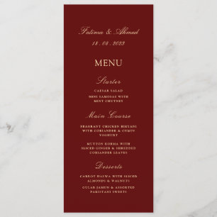 Minimal Burgundy Red Muslim Wedding Menu