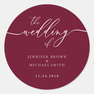 Minimal Burgundy RED Wedding Classic Round Sticker