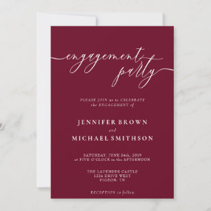 Minimal Burgundy Simple Elegant Engagement Party Invitation