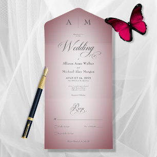 Minimal Burgundy & White Blur Modern No Dinner All In One Invitation